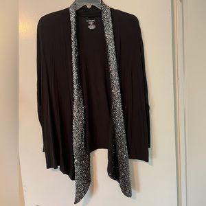 Lane Bryant black open front cardigan with silver sequins